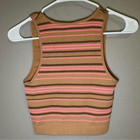 Aerie Superchill seamless ruched striped bra cropped top women’s size large - Picture 3 of 4